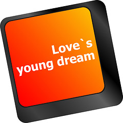 Image showing love s young dream on key or keyboard showing internet dating concept