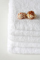 Image showing White towels with seashell