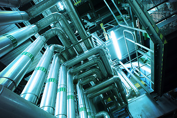 Image showing Industrial zone, Steel pipelines, valves and cables