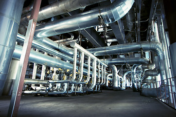 Image showing Industrial zone, Steel pipelines, valves and cables