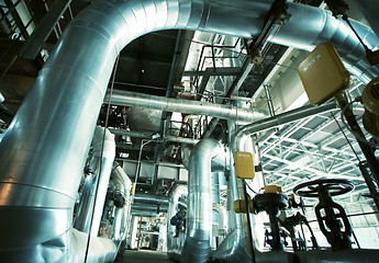 Image showing Industrial zone, Steel pipelines, valves and cables