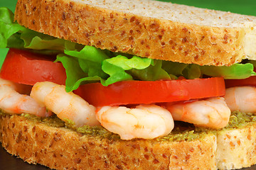 Image showing Sandwich with shrimps and pesto