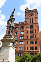 Image showing Maisonneuve monument and New York Life Building in Montreal, Can