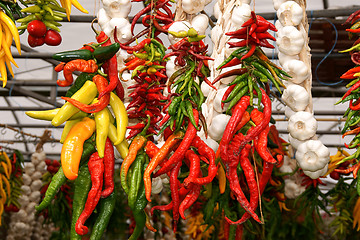 Image showing Fresh chili peppers and garlic