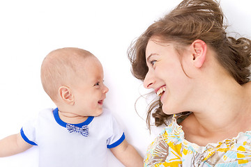 Image showing mother talks with her baby boy 