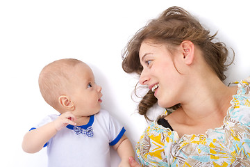 Image showing mother talks with her baby boy