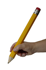 Image showing hand gripping a large pencil on white