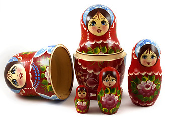 Image showing five traditional Russian matryoshka dolls