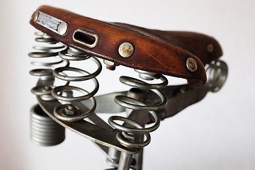 Image showing old-fashioned vintage leather bike saddle