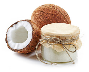 Image showing coconut oil and fresh coconuts