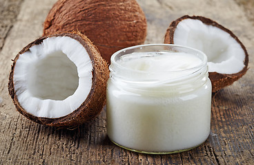Image showing coconut oil and fresh coconuts