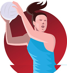 Image showing Netball Player Passing Ball Retro