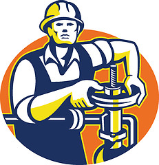 Image showing Pipefitter Oil Worker Tighten Pipe Valve