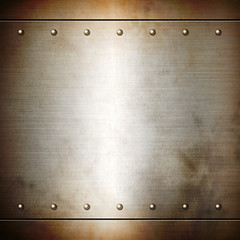 Image showing Rusty steel riveted brushed plate texture