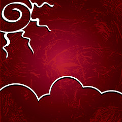 Image showing Vector background. Sun on a shabby burgundy background