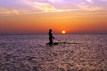 Image showing Woman and sunset