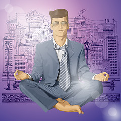 Image showing Vector Hipster Businessman in Lotus Pose Meditating