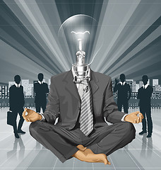 Image showing Vector Lamp Head Businessman in Lotus Pose Meditating