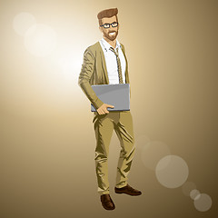 Image showing Vector Hipstar Man With Laptop in His Hands