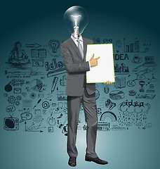 Image showing Vector Lamp Head Businessman With Empty Write Board