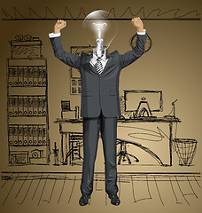 Image showing Vector Lamp Head Businessman With Hands Up