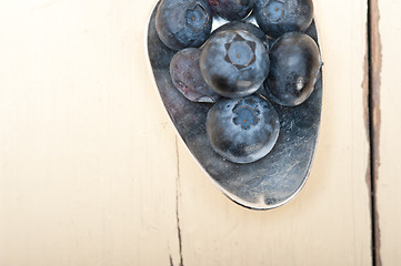 Image showing fresh blueberry on silver spoon