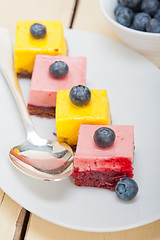 Image showing strawberry and mango mousse dessert cake
