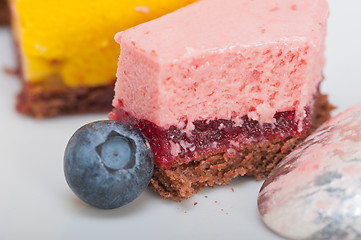 Image showing strawberry and mango mousse dessert cake