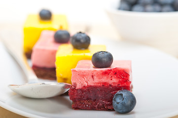 Image showing strawberry and mango mousse dessert cake