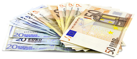 Image showing A bundle of Euro banknotes