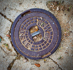 Image showing manhole cover in Tossa de Mar, Catalonia