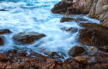 Image showing waves of the sea and coastal rocks