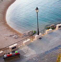 Image showing Tossa de Mar, Spain, view of Gran Platja beach and Badia de Toss