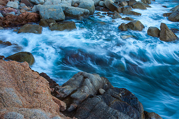 Image showing waves of the sea and coastal rocks, surf