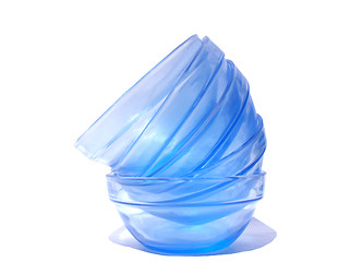 Image showing stacked blue glass bowls