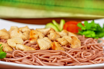 Image showing pasta with chicken meat