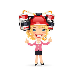 Image showing Office Girl with Red Beer Helmet on Her Head