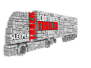 Image showing 3d words shaping a truck with trailer and shadows on wall