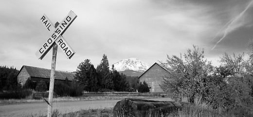 Image showing Railroad Crossing Sign Rural Countryside Mt Shasta California