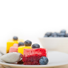 Image showing strawberry and mango mousse dessert cake