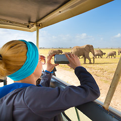 Image showing Woman on african wildlife safari.