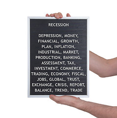 Image showing Recession concept in plastic letters on very old menu board