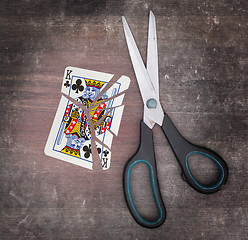 Image showing Concept of addiction, card with scissors