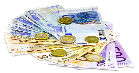 Image showing Euro banknotes and coins