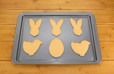 Image showing Cookie tray of Easter-shaped biscuits 