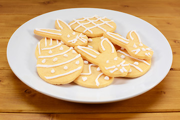 Image showing Plate of Easter cookies - eggs and bunnies 