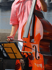 Image showing Double-bass street player
