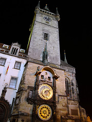 Image showing The town hall clock tower of the Old Town in Prague by night