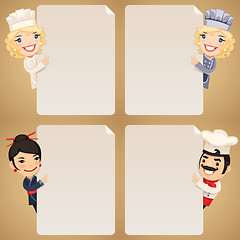 Image showing Chefs Cartoon Characters Looking at Blank Poster Set