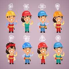 Image showing Builders with Icons Set